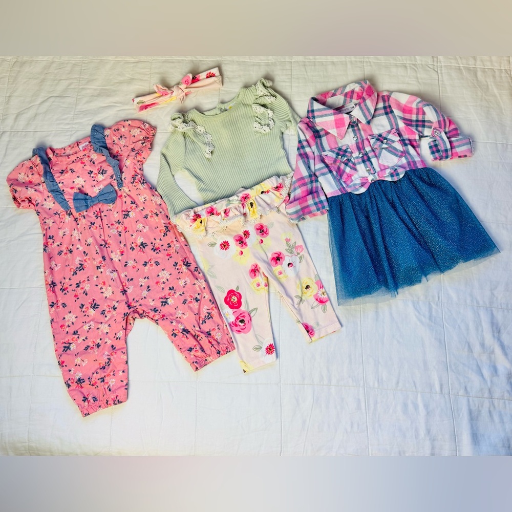 Baby Girl 6-9months Bundle Matching Sets of Florals Jumpsuit Plaid Tull dress